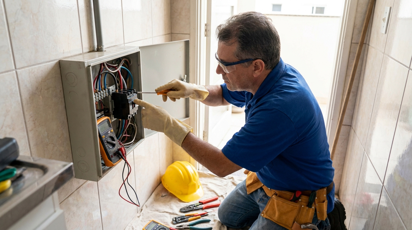 Eletricista instalando disjuntor em Teresina‑PI